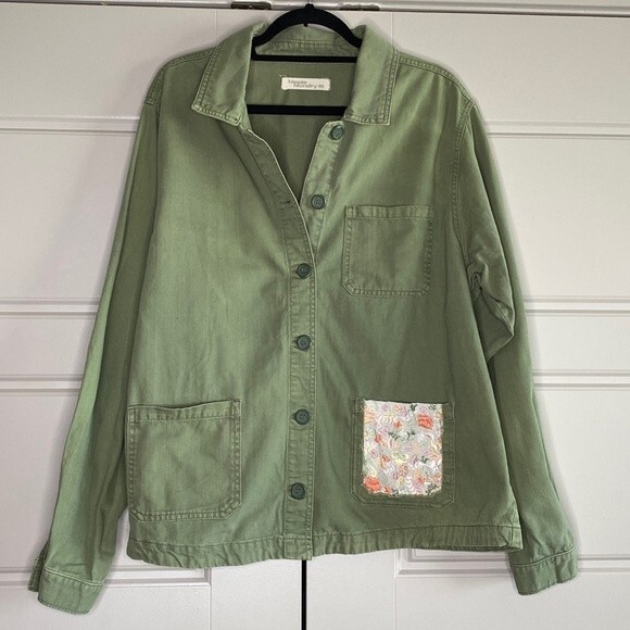Hippie Laundry Army Green Embroidered Pocket Shirt Jacket Shacket 2X - Picture 1 of 5